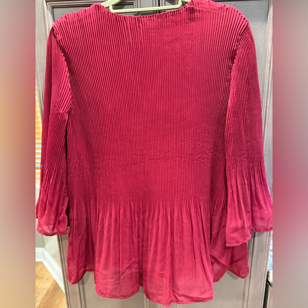 JM Collection Red Ribbed Tie Front Blouse - Picture 5 of 5